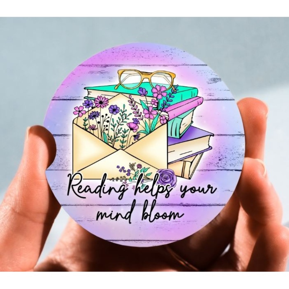 Set of 2 Car Coasters, Reading Helps Your Mind Car Coaster, Neoprene Car Coaster